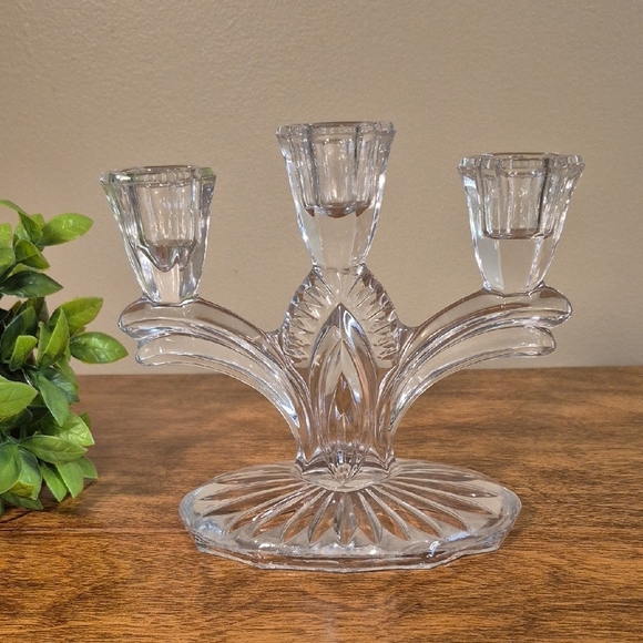 Vintage Other - VINTAGE Clear Glass 3 Branch Taper Candle Holder Candelabrum